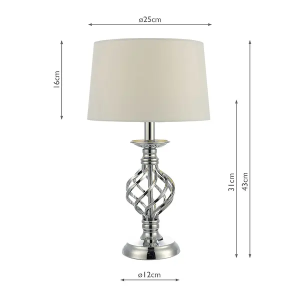 Secondary Picture of Iffley Touch Table Lamp Polished Chrome Twist Cage Base with Shade