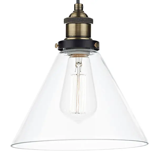 Third Picture of Ray 1 Light Pendant Antique Brass Clear