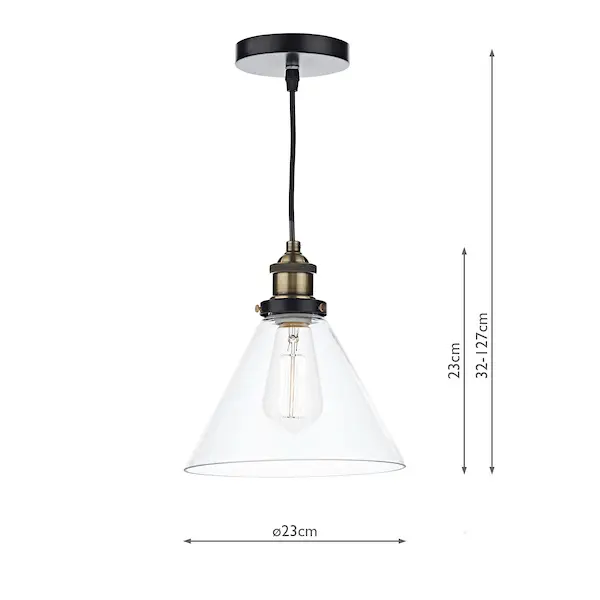 Secondary Picture of Ray 1 Light Pendant Antique Brass Clear