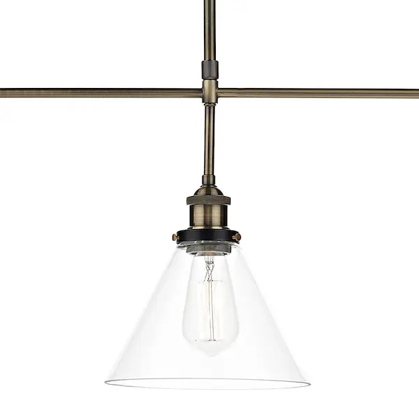 Fourth Picture of Ray 3 Light Bar Pendant Antique Brass Clear Glass