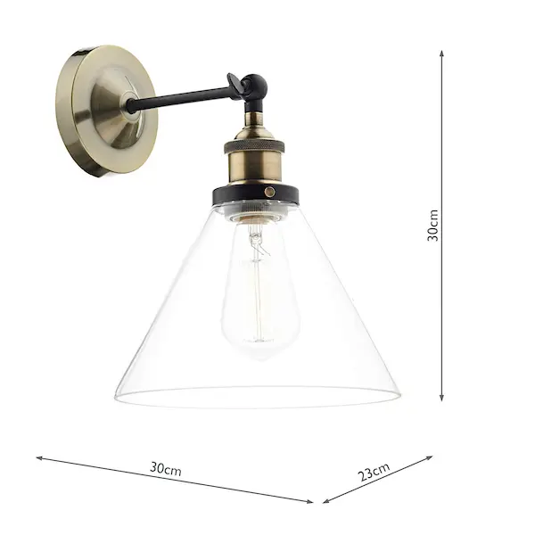 Secondary Picture of Ray 1 Light Wall Braket Antique Brass Clear